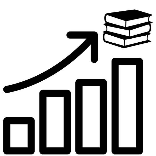 Bar graph with arrow pointing to book at top.