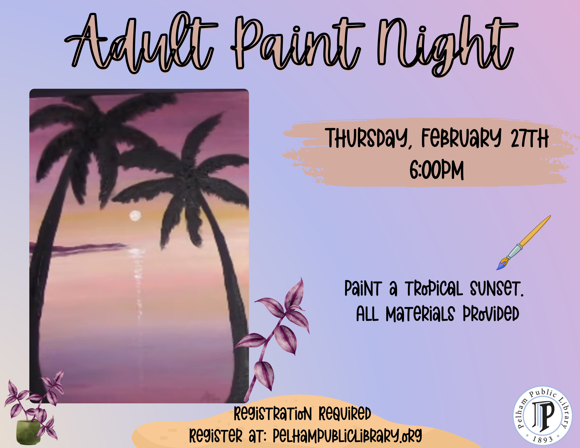 Adult Paint Night, Thursday February 27th, 6:00 pm