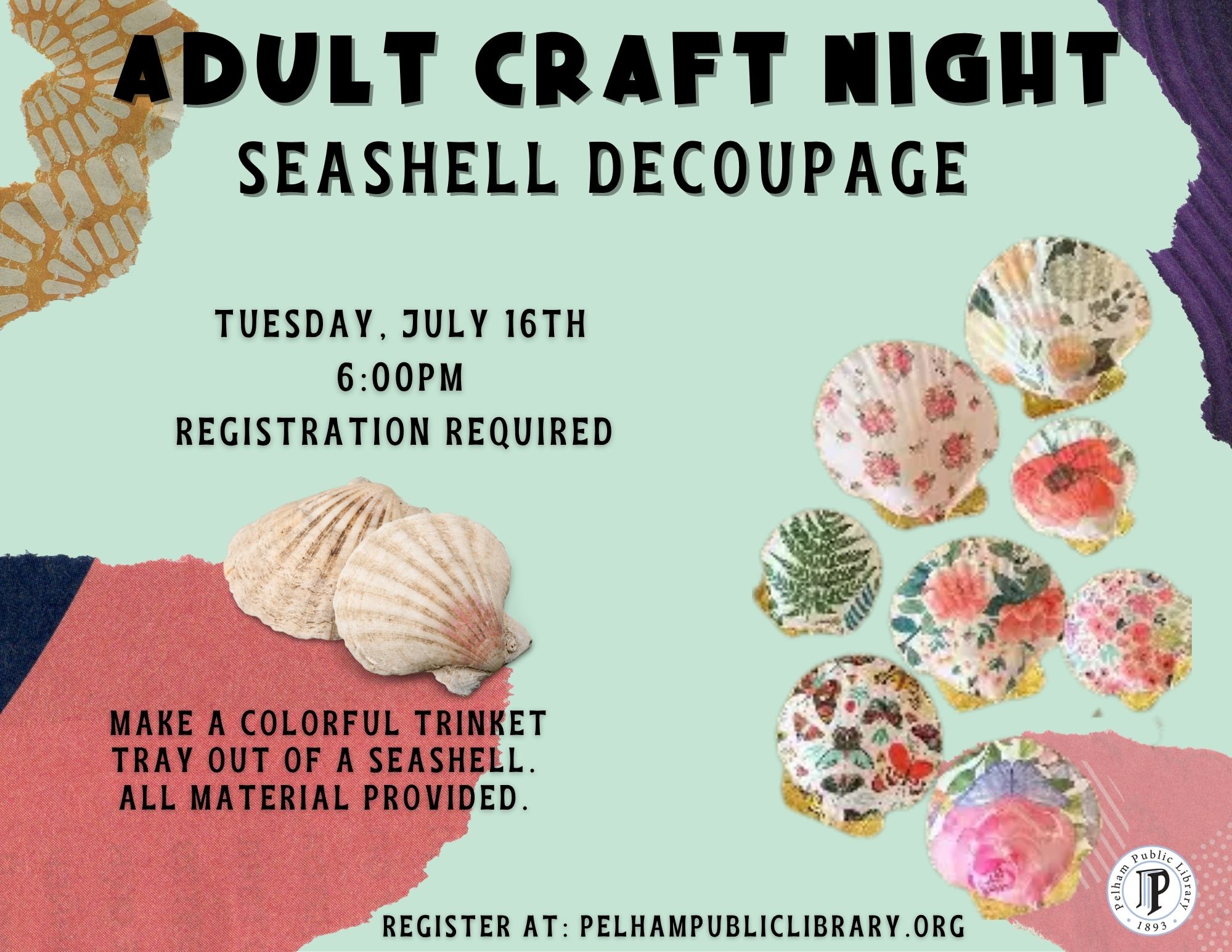 Adult Craft Night: Seashell Trinket dish, Thurs. July 16th