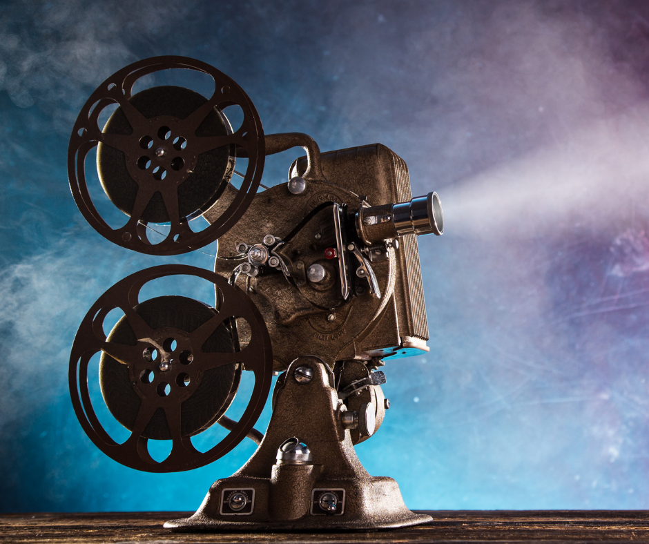 old film reel with space background