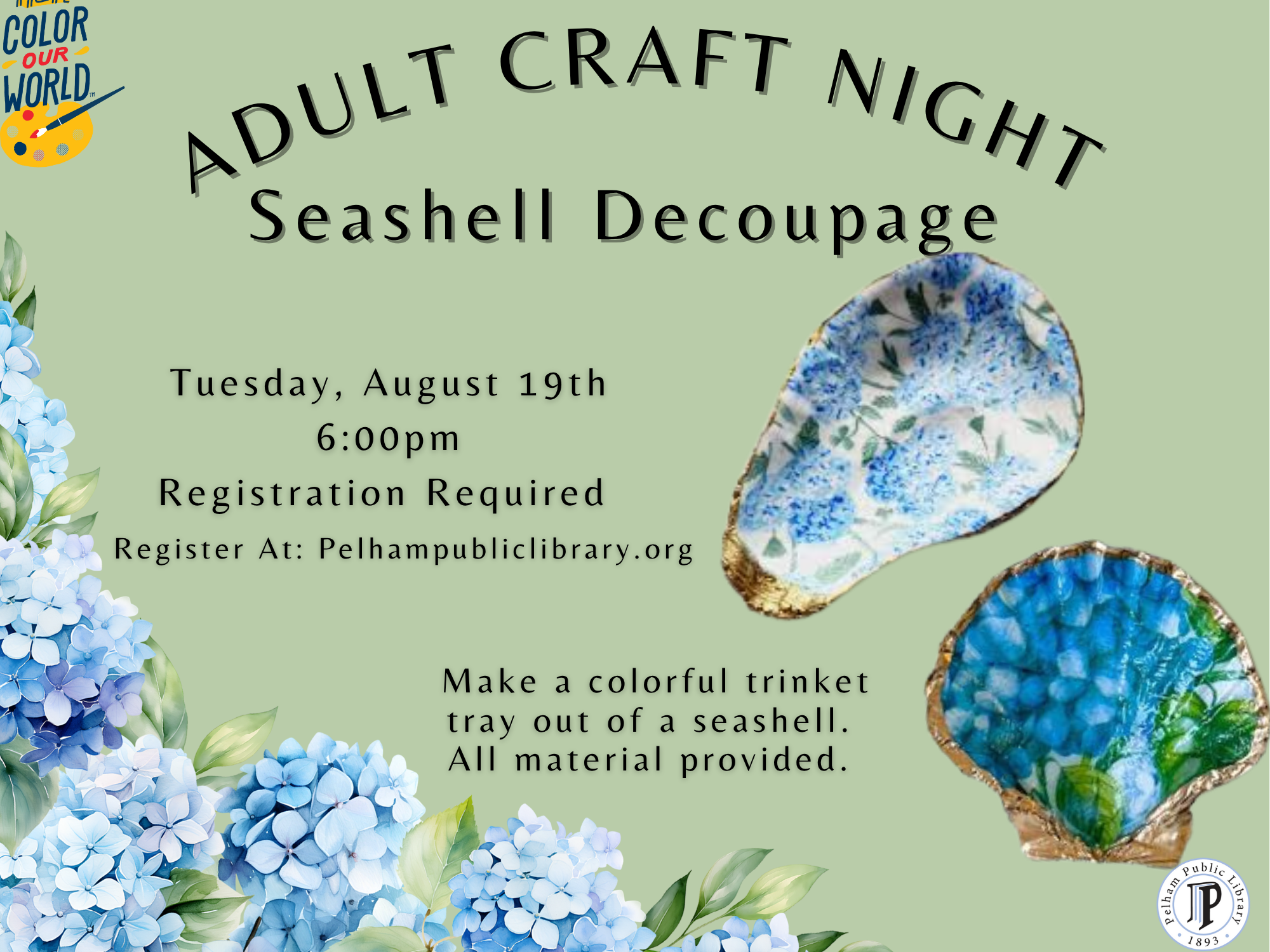 Seashell Decoupage, Tues. Aug. 19th, 6pm.