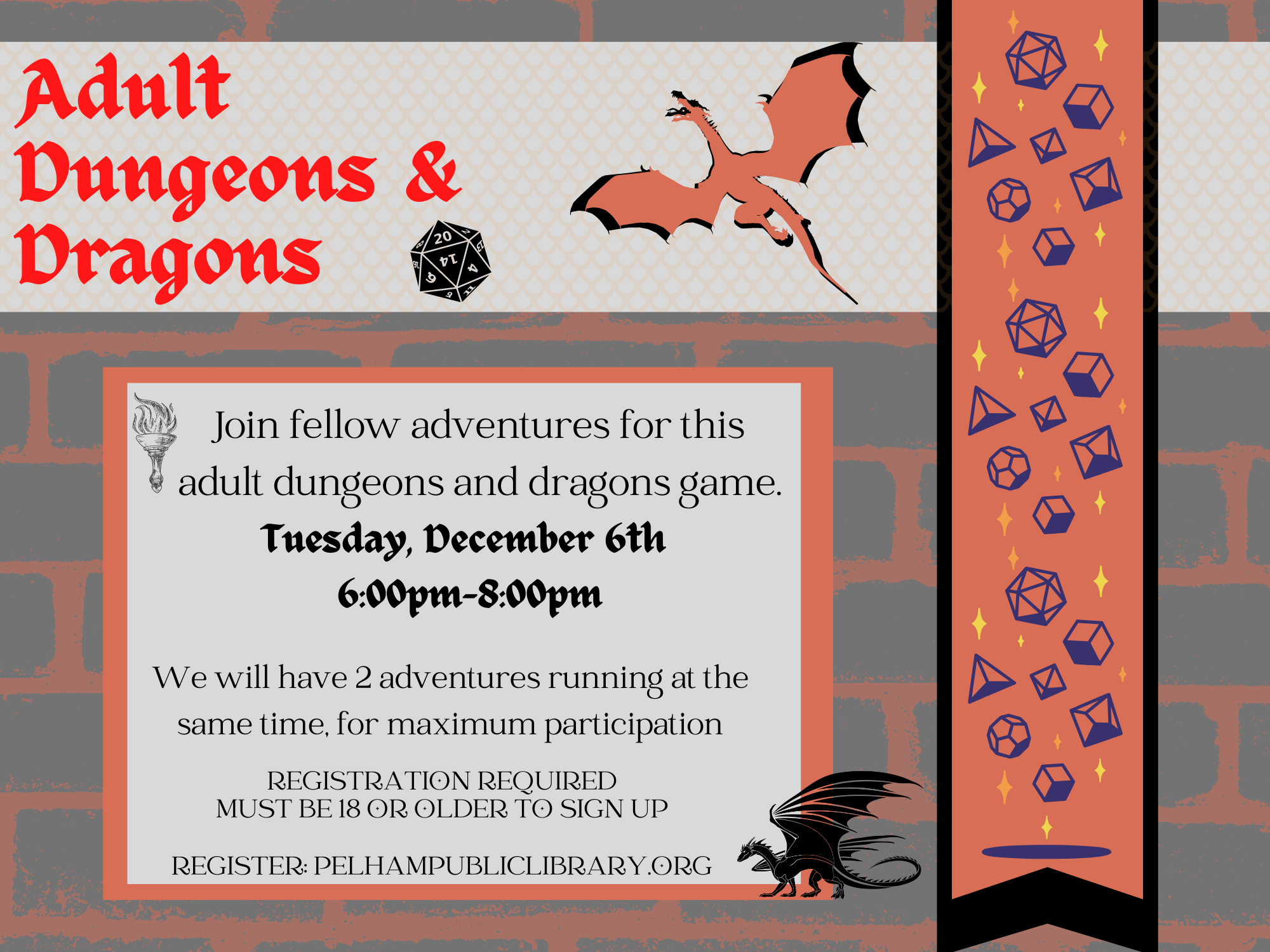 Adult Dungeons & Dragons, Tues, Dec 6th, 6:00pm
