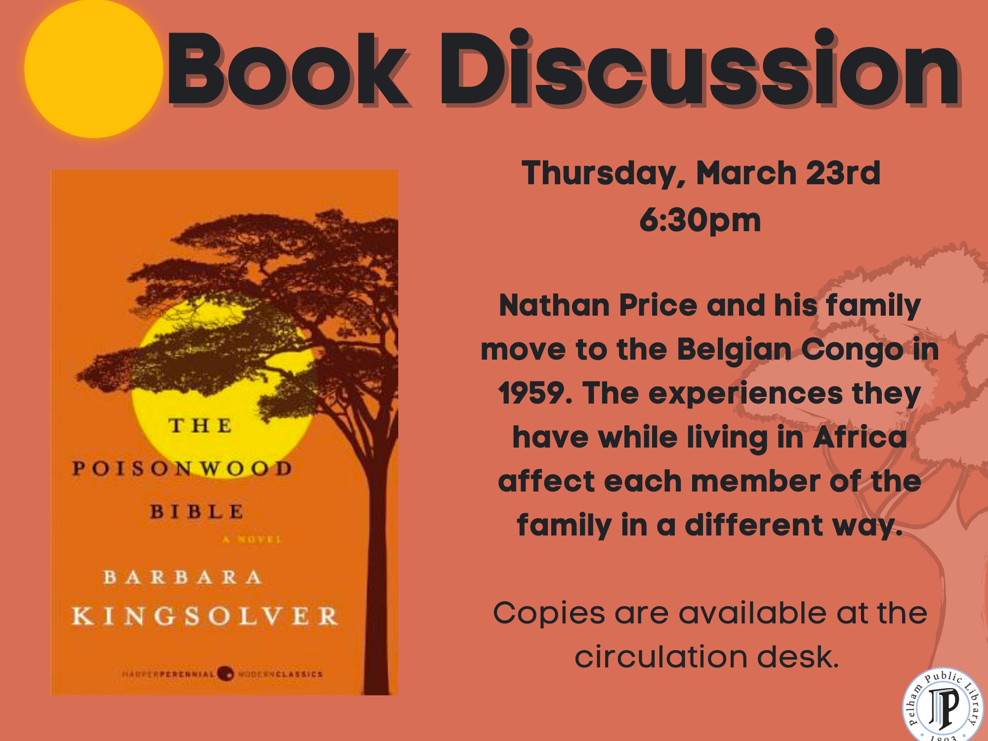 Book Discussion: Poisonwood Bible, March 23rd 6:30pm