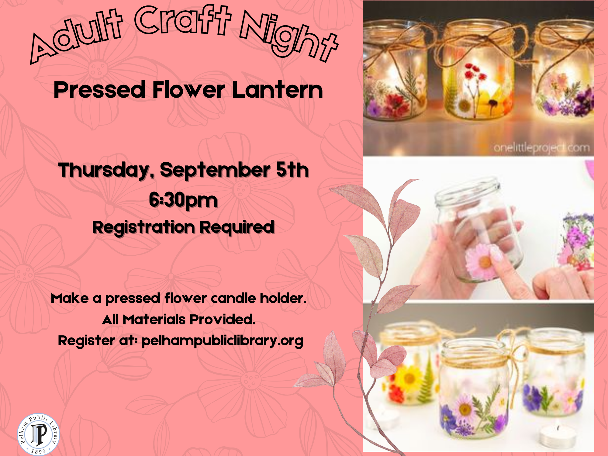 Pressed Flower Lantern, Thursday Sept. 5, 6:30pm